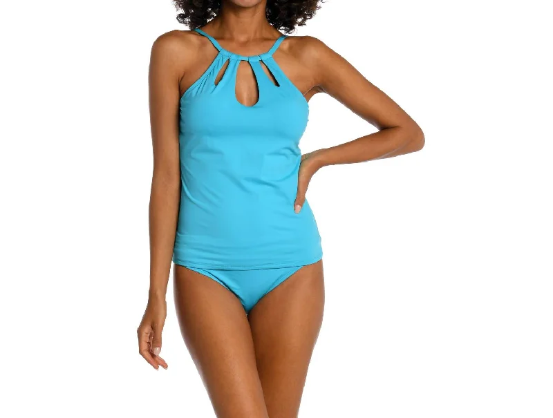 Island Goddess High Neck Tankini Top In Azul