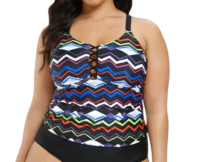 Plus Maria Strappy Back Tankini Top In Black