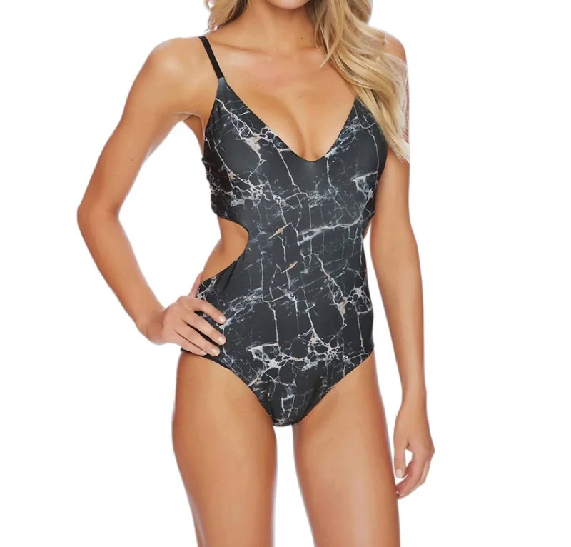 Rock Solid Cut Out One Piece Swimsuit In Black Onyx