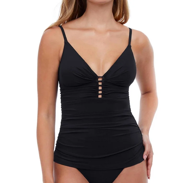 V-Neck Shirred Tankini Top In Tutti Frutti Black