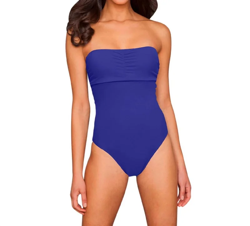 Underwire Bandeau One Piece Swimsuit In Blue