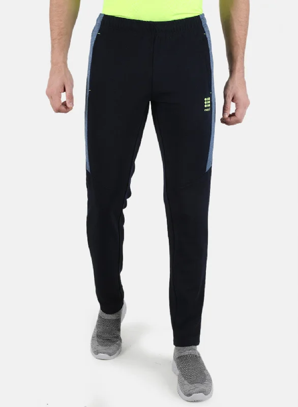 Men NAvy Blue Self Design Track Pant