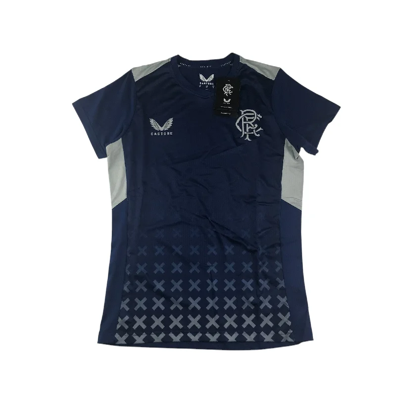 Castore Rangers FC coaches match day t-shirt women size UK 10 navy and grey short sleeve