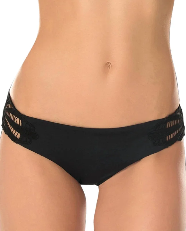 Women's Sunburst Crochet Tab Side Hipster Bikini Bottom In Black