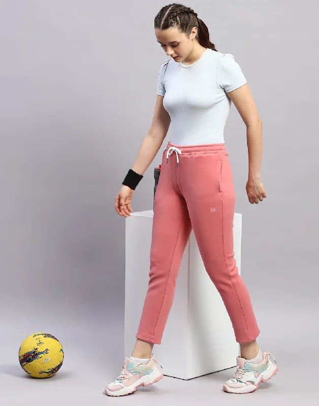 Women Peach Solid Regular Fit Winter Trackpant