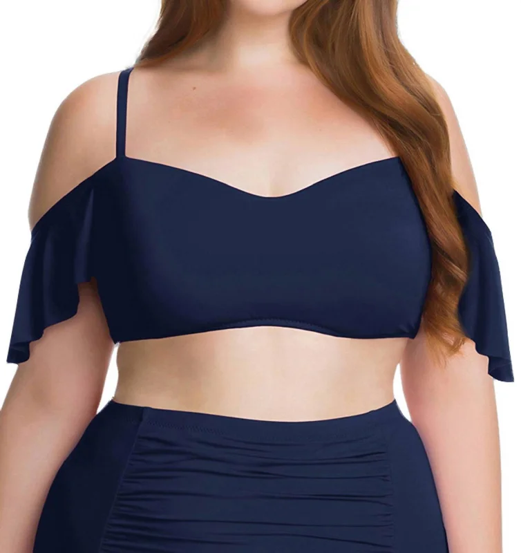 Flounce Off The Shoulder Ruffle Bikini Top - Plus In Indigo