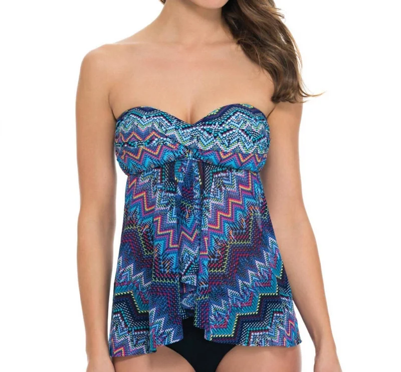 Bandeau Fly Away Tankini Top In Skyline