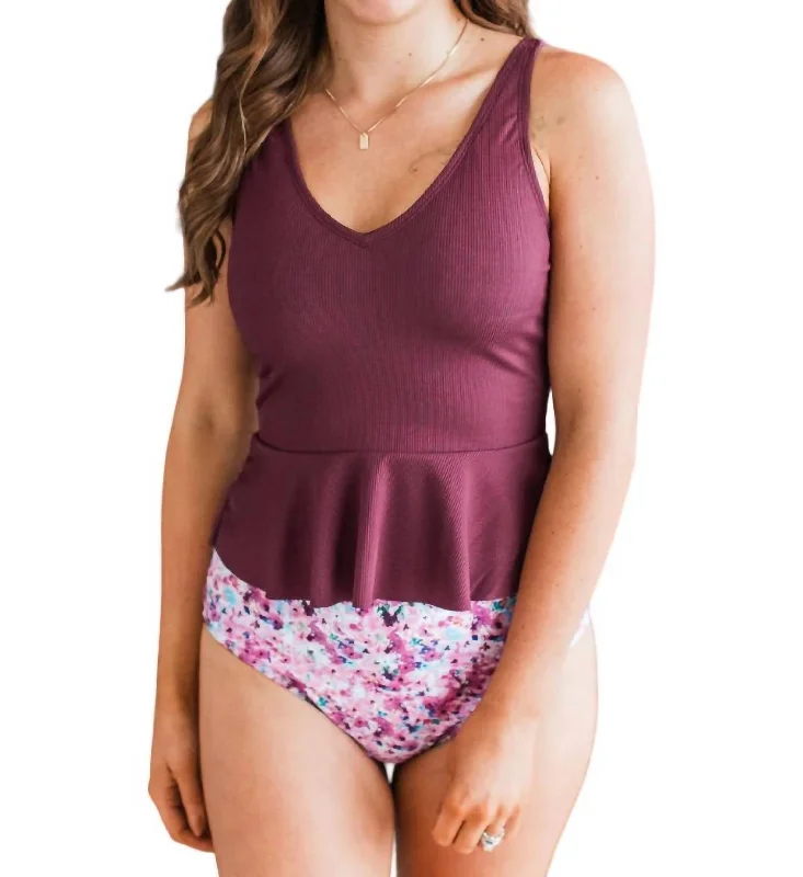 Peplum Tankini Top In Wildberry