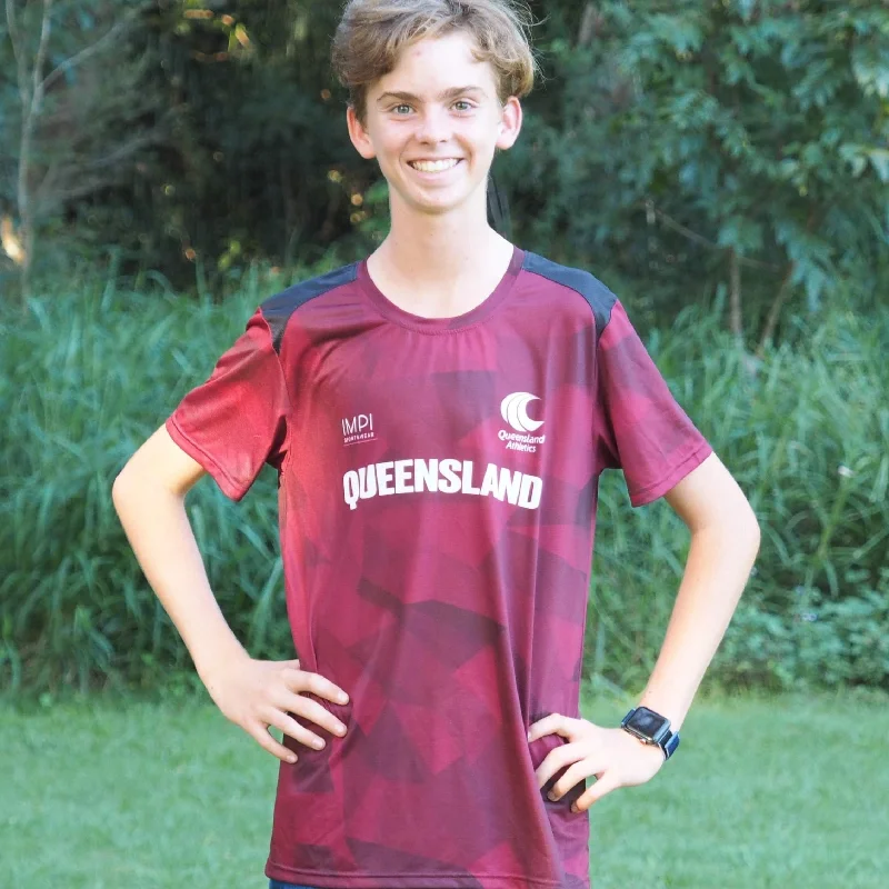 QLD Athletics - Mens Maroon and Black Training Tee