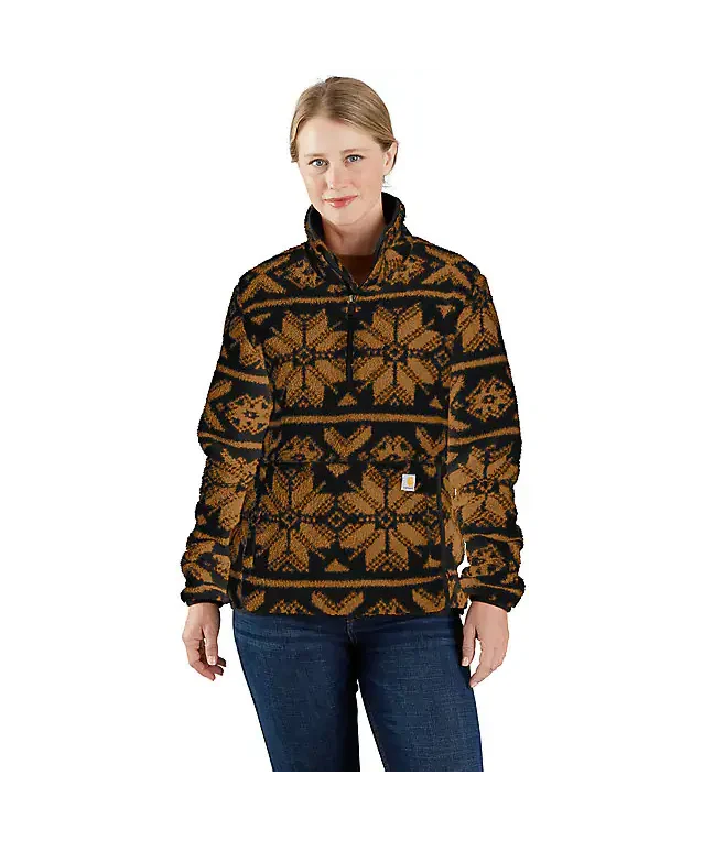 Women's Loose Fit Fleece Pullover - 3 Warmest Rating - Black Fairisle