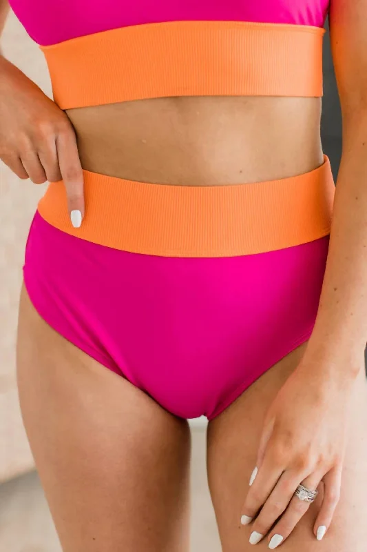 Ray Of Sunshine Swim Bottoms In Hot Pink & Orange