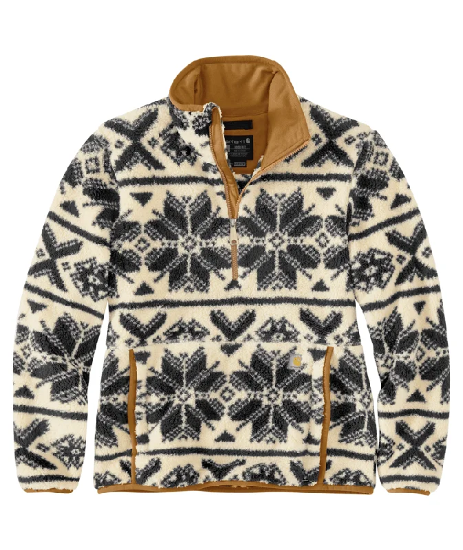 Women's Loose Fit Fleece Pullover - 3 Warmest Rating - Oat Milk / Black Fairisle