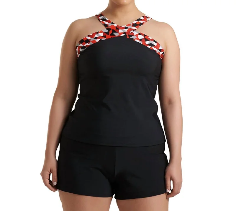 Plus Size Traycee Criss Cross Underwire Tankini Top In Black