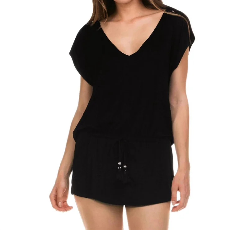 Lolita Cowl Back Crochet Tunic In Isa Black