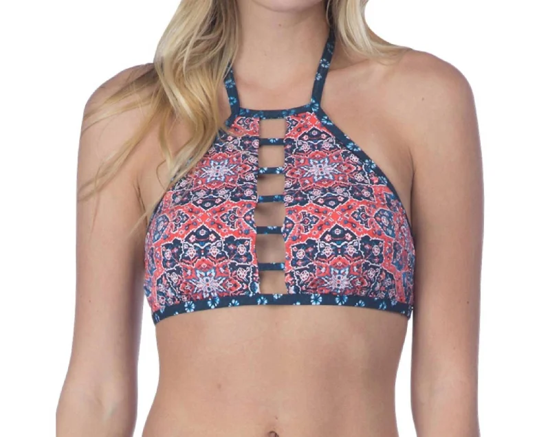 Reversible Medallion High Neck Bikini Top In Festival