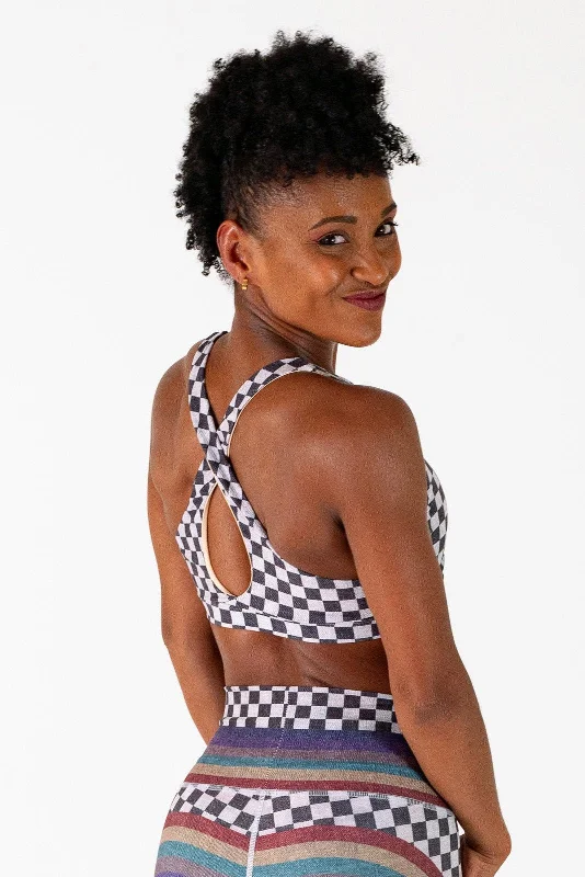 Crossed Medium Sports Bra : Checker