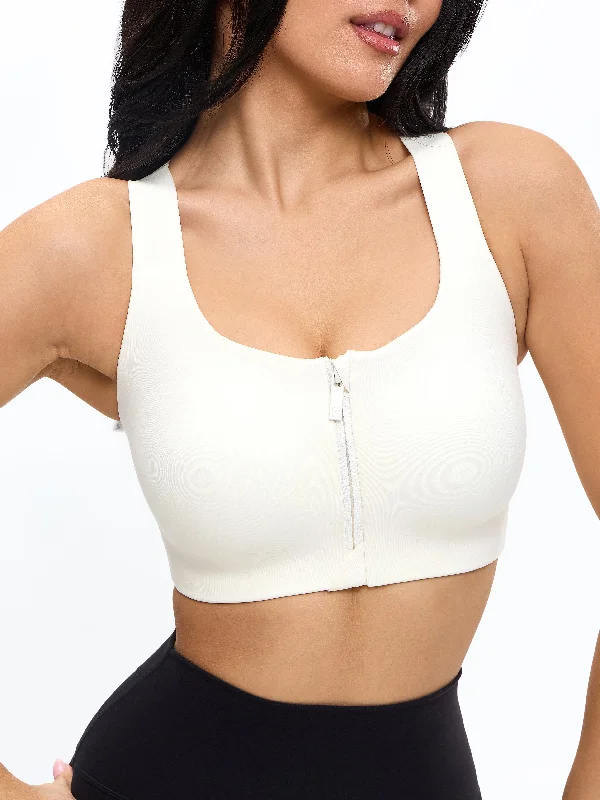 High Impact Zip Sports Bra - Ivory