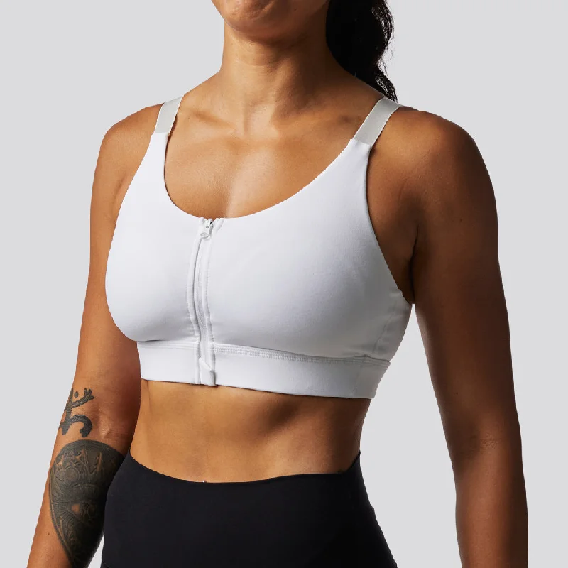 Zip Front Sports Bra (White)