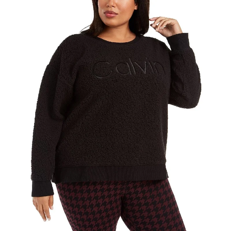 Calvin Klein Women's Performance Plus Size Embroidered Sherpa Sweatshirt Black Size 3X