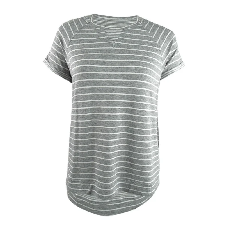 Calvin Klein Women's Performance Striped Cuffed T-Shirt (XXL, Grey/White)