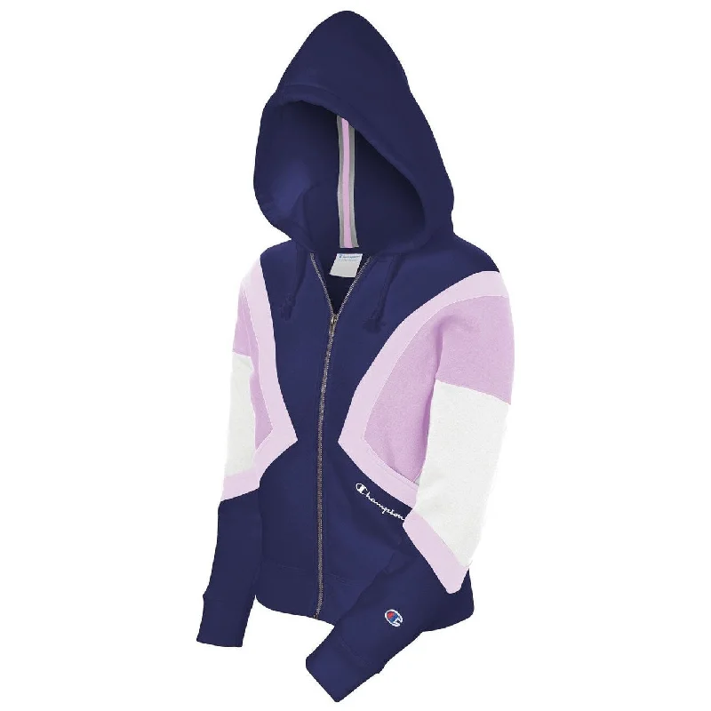 Champion Women's Color Block Hooded Sweatshirt Purple Size Medium - Black - L