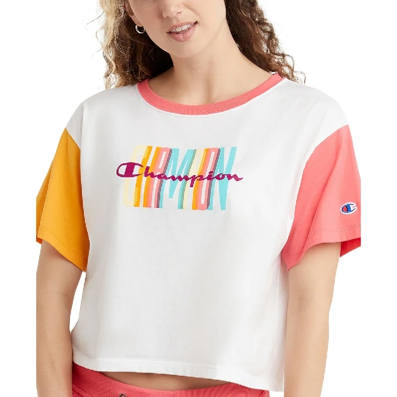 Champion Women's Colorblocked Cropped T-Shirt White - S