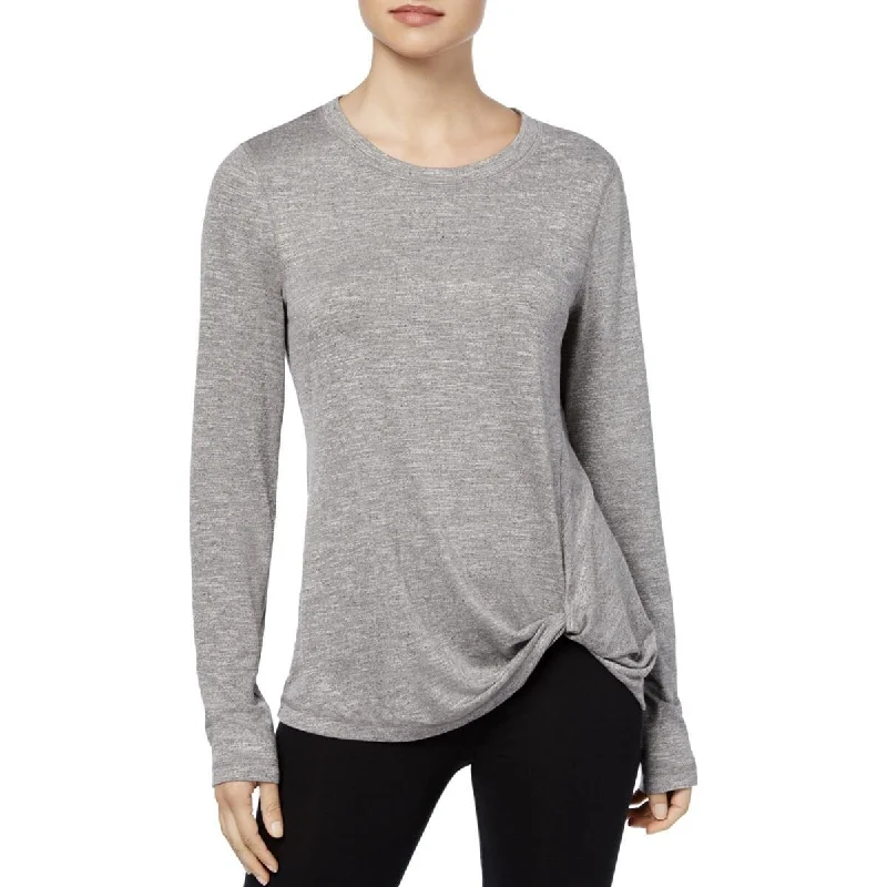 Ideology Women's Activewear Full Sleeve Knotted T-Shirt Grey Size Small - S