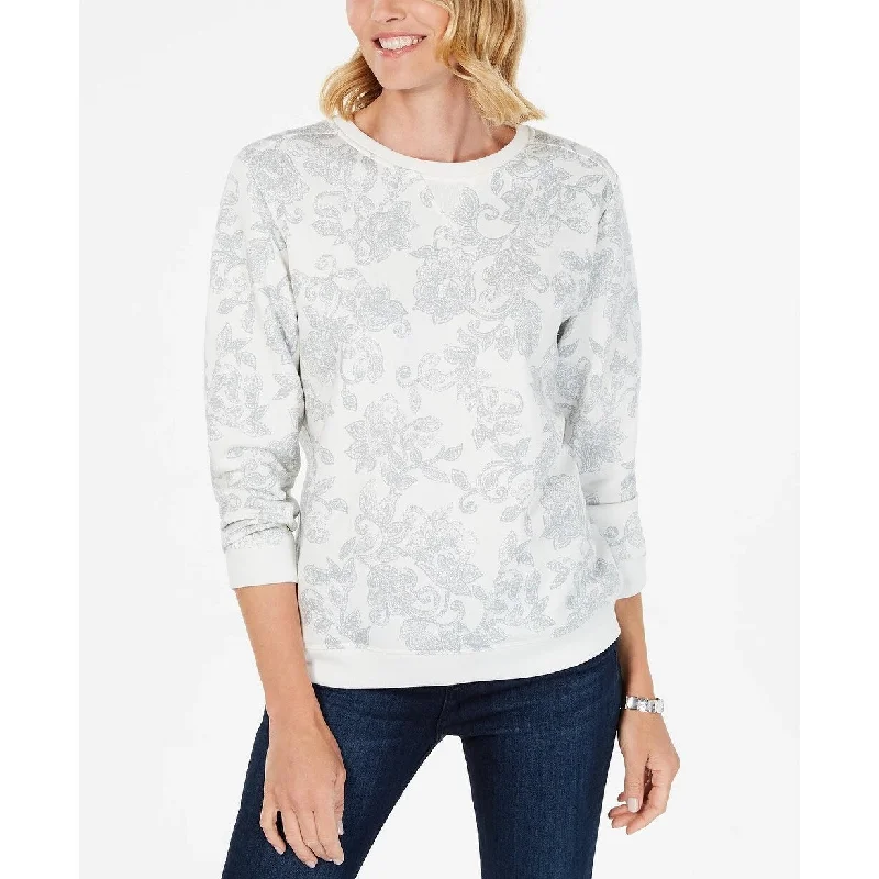 Karen Scott Women's Printed Long-Sleeve Sweatshirt White Size Petite Small - Petite Small