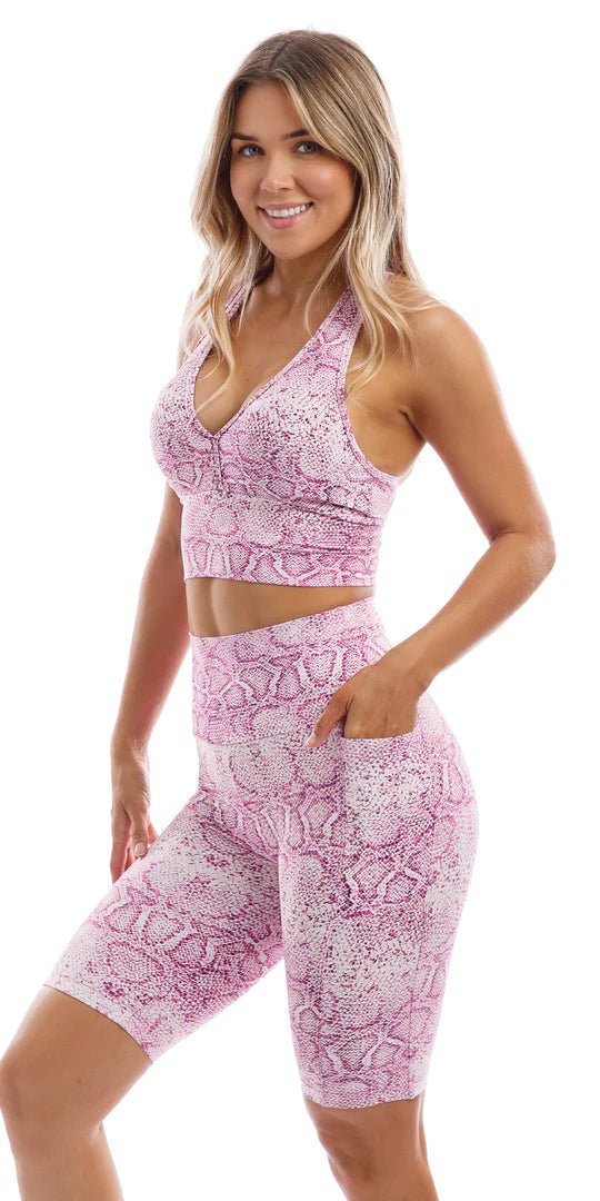 Pink Snake Eco Biker Shorts with Pockets