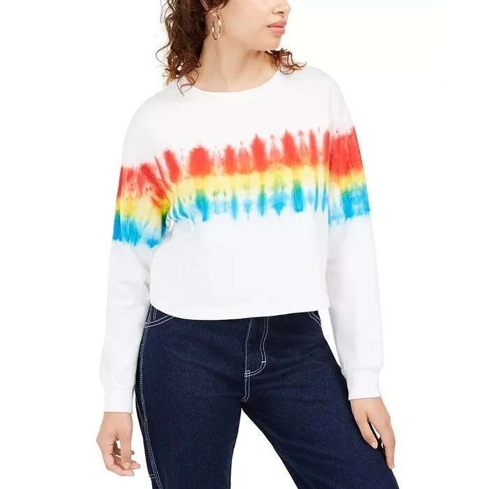 Rebellious One Junior's Tie Dyed Sweatshirt White Size Large